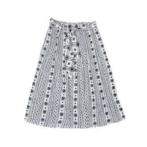 Suburbans Geometric Belted Midi Skirt 8 Black White Rayon Flowy Festival Fairy